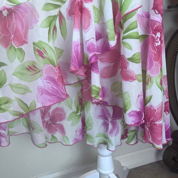 Vtg Y2K Fairycore Halter Pink Chiffon Midi Dress Asymmetrical Ruffled S 2000s - Picture 6 of 9